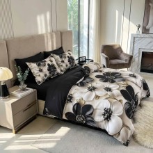 3D спален комплект чаршафи- Цветя, с ластик