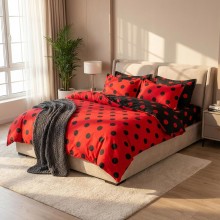 Двулицев спален комплект чаршафи, Точица - Червен Двулицев спален комплект чаршафи, Точица - Червен