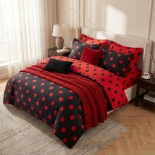 Двулицев спален комплект чаршафи, Точица - Червен Двулицев спален комплект чаршафи, Точица - Червен