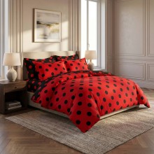 Двулицев спален комплект чаршафи, Точица - Червен Двулицев спален комплект чаршафи, Точица - Червен