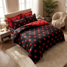 Двулицев спален комплект чаршафи, Точица - Червен Двулицев спален комплект чаршафи, Точица - Червен