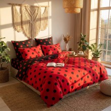 Двулицев спален комплект чаршафи, Точица - Червен Двулицев спален комплект чаршафи, Точица - Червен
