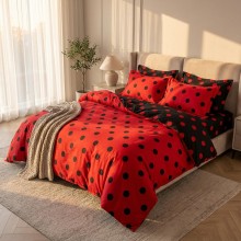 Двулицев спален комплект чаршафи, Точица - Червен Двулицев спален комплект чаршафи, Точица - Червен