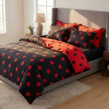 Двулицев спален комплект чаршафи, Точица - Червен Двулицев спален комплект чаршафи, Точица - Червен