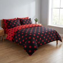 Двулицев спален комплект чаршафи, Точица - Червен Двулицев спален комплект чаршафи, Точица - Червен