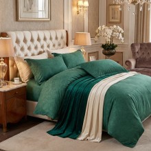 Спален комплект чаршафи  от 6 части, Флори - Зелен