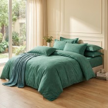 Спален комплект чаршафи  от 6 части, Флори - Зелен