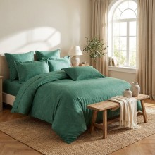 Спален комплект чаршафи  от 6 части, Флори - Зелен