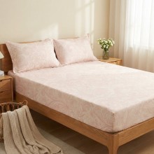 Спален комплект чаршафи с ластик от 3 части, Флори - Крем