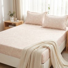 Спален комплект чаршафи с ластик от 3 части, Флори - Крем