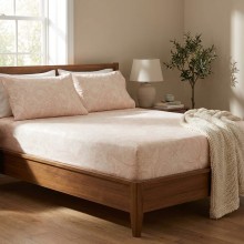 Спален комплект чаршафи с ластик от 3 части, Флори - Крем