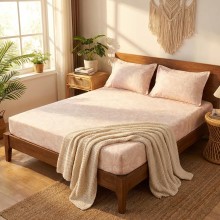 Спален комплект чаршафи с ластик от 3 части, Флори - Крем