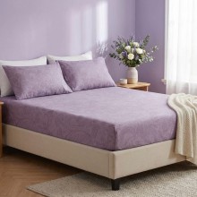 Спален комплект чаршафи с ластик от 3 части, Флори - Лила