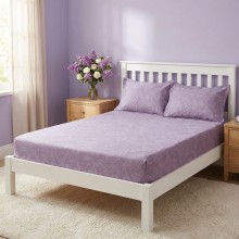 Спален комплект чаршафи с ластик от 3 части, Флори - Лила