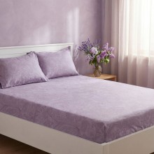 Спален комплект чаршафи с ластик от 3 части, Флори - Лила