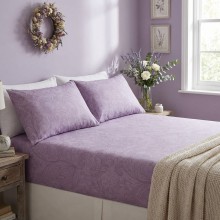 Спален комплект чаршафи с ластик от 3 части, Флори - Лила
