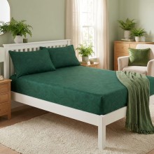 Спален комплект чаршафи с ластик от 3 части, Флори - Зелен