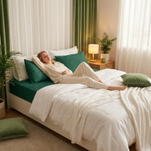 Спален комплект чаршафи с ластик от 3 части, Флори - Зелен
