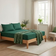 Спален комплект чаршафи с ластик от 3 части, Флори - Зелен