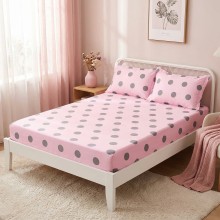 Спален комплект чаршафи с ластик от 3 части, Точица - Розов