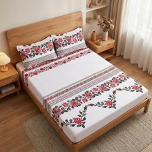 Спален комплект чаршафи с ластик от 3 части, Шевица - Роза