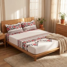 Спален комплект чаршафи с ластик от 3 части, Шевица - Роза