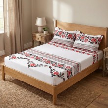 Спален комплект чаршафи с ластик от 3 части, Шевица - Роза