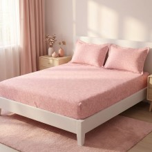 Спален комплект чаршафи с ластик от 3 части, Еви - Розов