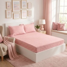 Спален комплект чаршафи с ластик от 3 части, Еви - Розов