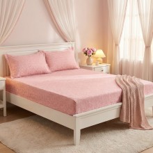 Спален комплект чаршафи с ластик от 3 части, Еви - Розов