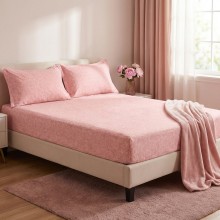 Спален комплект чаршафи с ластик от 3 части, Еви - Розов