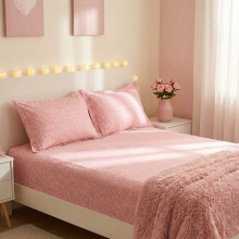 Спален комплект чаршафи с ластик от 3 части, Еви - Розов