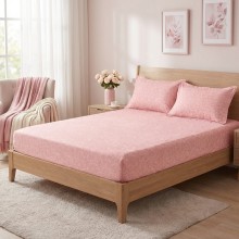 Спален комплект чаршафи с ластик от 3 части, Еви - Розов