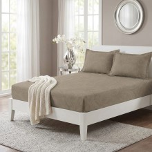 Спален комплект чаршафи с ластик от 3 части, Еви - Кафяв