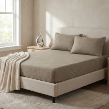 Спален комплект чаршафи с ластик от 3 части, Еви - Кафяв