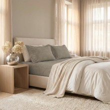 Спален комплект чаршафи с ластик от 3 части, Еви - Кафяв