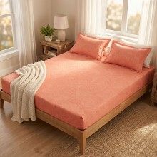 Спален комплект чаршафи с ластик от 3 части, Еви - Праскова