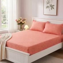 Спален комплект чаршафи с ластик от 3 части, Еви - Праскова