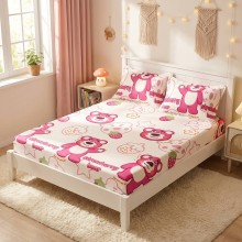 Спален комплект чаршафи с ластик от 3 части, Ягодовото мече