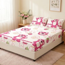 Спален комплект чаршафи с ластик от 3 части, Ягодовото мече