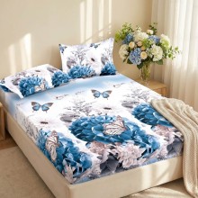 Спален комплект чаршафи с ластик от 3 части, Син оазис