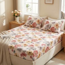 Спален комплект чаршафи с ластик от 3 части, Пролет