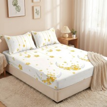 Спален комплект чаршафи с ластик от 3 части, Златна нощ