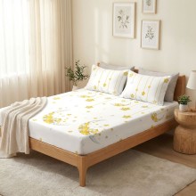 Спален комплект чаршафи с ластик от 3 части, Златна нощ