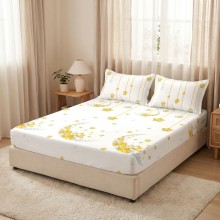 Спален комплект чаршафи с ластик от 3 части, Златна нощ