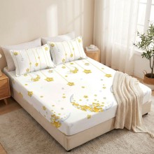 Спален комплект чаршафи с ластик от 3 части, Златна нощ