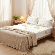 Спален комплект чаршафи с ластик от 3 части, Златна нощ