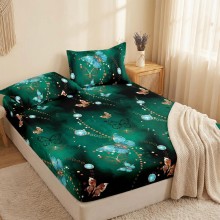 Спален комплект чаршафи с ластик от 3 части, Водна градина