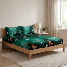 Спален комплект чаршафи с ластик от 3 части, Водна градина