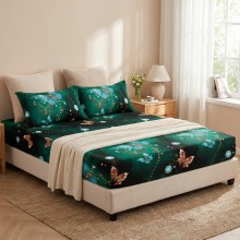 Спален комплект чаршафи с ластик от 3 части, Водна градина